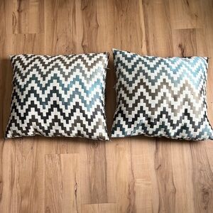 Chevron Pattern Decorative Throw Pillow Pair in Teal, Gray, and White